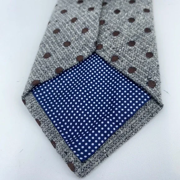 Eton Tie Mens One Size‎ Gray Brown Polka Dot Silk Classic Necktie Italy Made